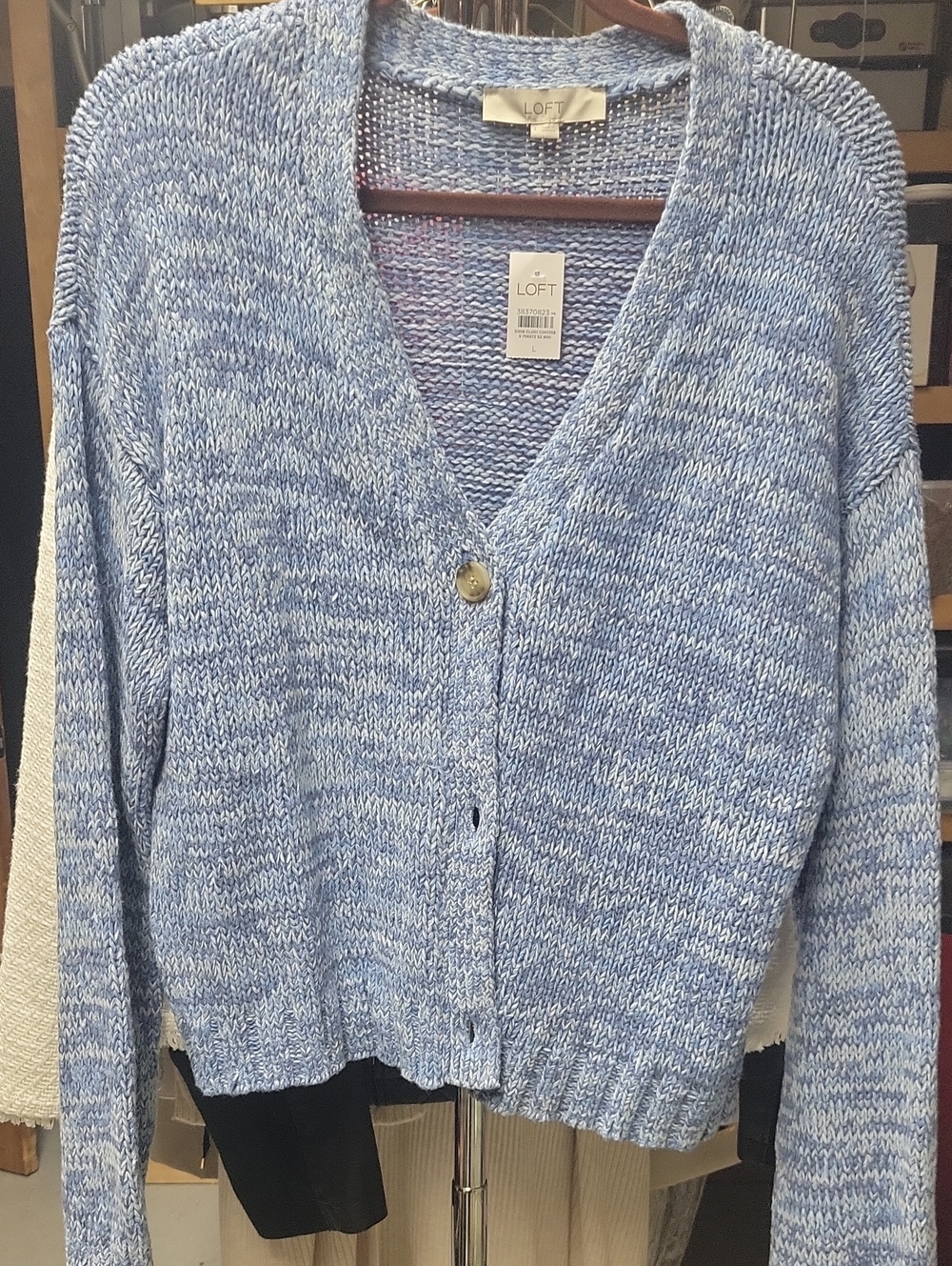 LOFT Light Blue Marled V-Neck Button Cardigan NWT
